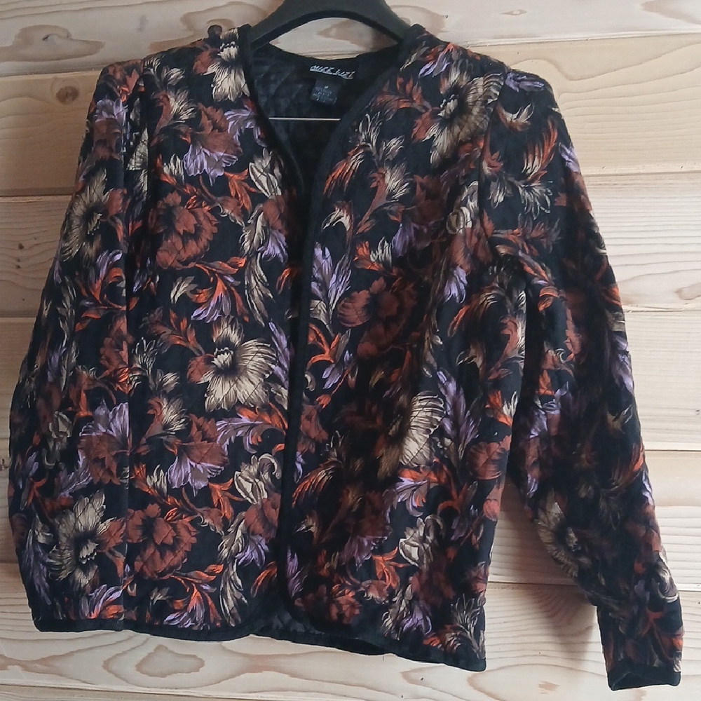 Mizz LizzVintage Floral Blazer with Brown & Purple Accents